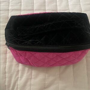 HAUTE SHORE Pink and Black Quilted accordion makeup bag